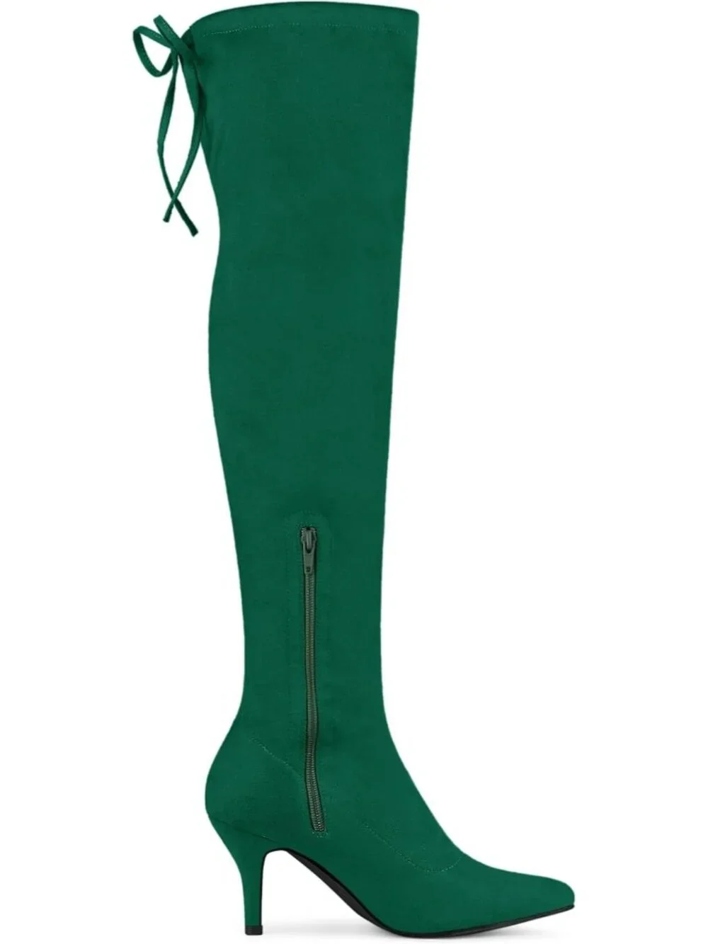 Women's Green Round Toe Chunky Heel Lace Up Synthetic Over The Knee High Boots